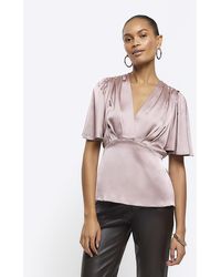 River Island - Pink Satin Flare Sleeve Blouse - Lyst
