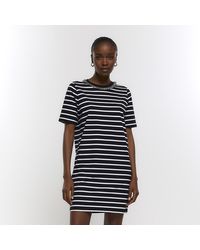 River Island - Black Stripe Diamante T-shirt Mini Dress - Lyst
