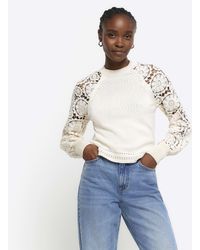 River Island - Lace Long Sleeve Jumper - Lyst