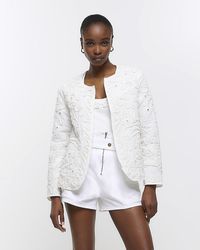 River Island - Cream Embroidered Trophy Jacket - Lyst