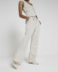 River Island - Petite White High Waisted Stripe Loose Jeans - Lyst