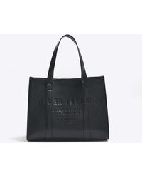 River Island - Black Faux Leather Embossed Shopper Bag - Lyst