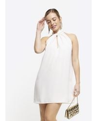River Island - Petite Cream Halter Neck Shift Mini Dress - Lyst