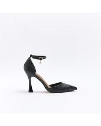 River Island - Black Embossed Heeled Court Shoes - Lyst
