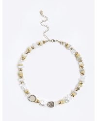 River Island - Gold Pearl Chain Necklace - Lyst
