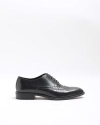River Island - Black Leather Brogue Derby Shoes - Lyst