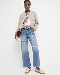 River Island - Blue High Waisted Relaxed Straight Crop Jeans - Lyst
