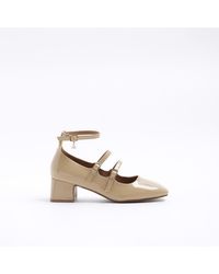River Island - Beige Strappy Block Heeled Court Shoes - Lyst