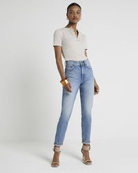 River Island - Blue High Waisted Bum Sculpt Mom Fit Jeans - Lyst