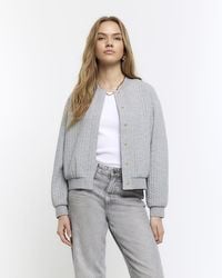 River Island - Grey Quilted Bomber Sweatshirt - Lyst