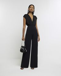 River Island - Diamante Wide Leg Jumpsuit - Lyst