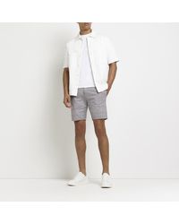 River Island - Grey Slim Fit Check Chino Shorts - Lyst