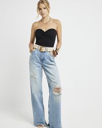 River Island - Black Front Knot Bandeau Top - Lyst