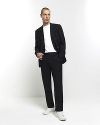 River Island - Black Slim Fit Linen Suit Pants - Lyst