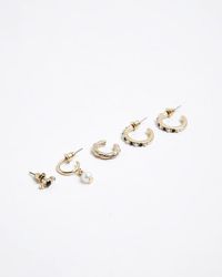 River Island - Gold Colour Pearl Earrings Multipack - Lyst