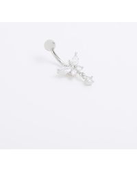 River Island - Silver Stainless Steel Butterfly Belly Bar - Lyst
