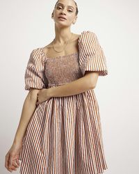 River Island - Stripe Puff Sleeve Smock Mini Dress - Lyst