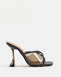 River Island Grey diamante embellished block heel sandal | Block heels sandal, Sandals heels 
