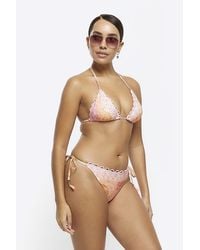 River Island - Pink Paisley Tie Side Bikini Bottoms - Lyst