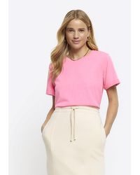 River Island - Pink Crew Neck T-shirt - Lyst