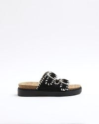 River Island - Black Stitched Double Buckle Sandals - Lyst