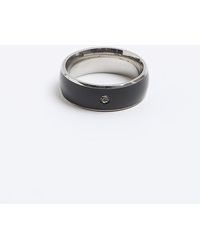 River Island - Black Stainless Steel Diamante Ring - Lyst