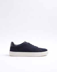 River Island - Navy Knit Lace Up Trainers - Lyst