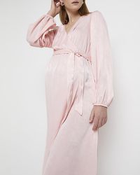 River Island - Pink Satin Maternity Wrap Midi Dress - Lyst