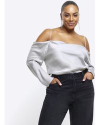 River Island - Plus Silver Cold Shoulder Top - Lyst
