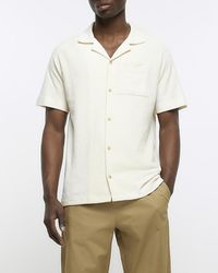 River Island - Ecru Textured Revere Shirt - Lyst