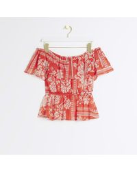 River Island - Red Floral Frill Bardot Top - Lyst