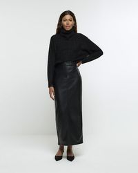 River Island - Faux Leather Tailored Midi Skirt - Lyst