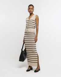River Island - Beige Knit Stripe Maxi Skirt - Lyst