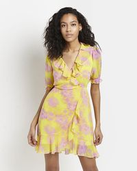 River Island Yellow Feather Cuffs Mini Blazer Dress | Lyst