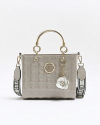 River Island - Grey Quilted Corsage Tote Bag - Lyst