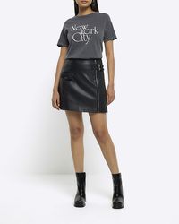 River Island - Black Faux Leather Quilted Mini Skirt - Lyst
