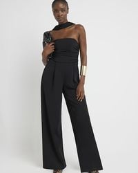 River Island - Ruched Top Wide Leg Jumpsuit - Lyst