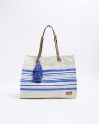 River Island - Blue Canvas Stripe Shopper Bag - Lyst