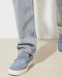 River Island - Blue Suede Loafers - Lyst