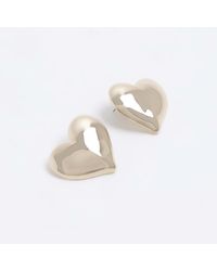 River Island - Silver Heart Stud Earrings - Lyst