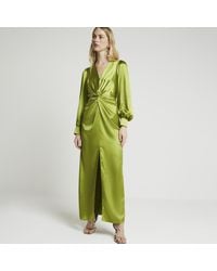 River Island - Green Satin Twist Front Shift Maxi Dress - Lyst