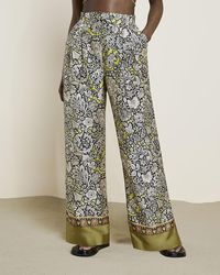 River Island Yellow Floral Pleated Wide Leg Trousers