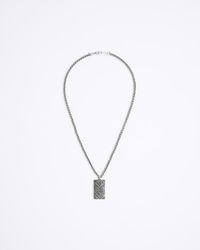River Island - Silver Colour Textured Tag Necklace - Lyst
