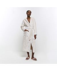 River Island - Fluffy Hooded Dressing Gown - Lyst