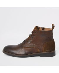 River Island - Brown Leather Lace-up Chukka Boots - Lyst