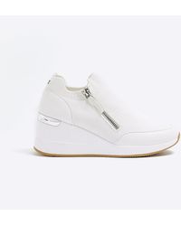 River Island - White Slip On Wedge Trainers - Lyst