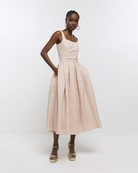 River Island - Pink Textured Prom Swing Midi Dress - Lyst
