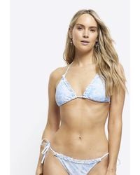 River Island - White Floral Frill Triangle Bikini Top - Lyst