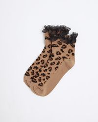 River Island - Beige Leopard Print Frill Socks - Lyst