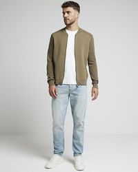 River Island - Knitted Zip Up Bomber Jacket - Lyst